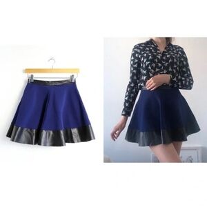 Topshop mini skirt frill indigo blue black faux leather trim trendy colorblock 4